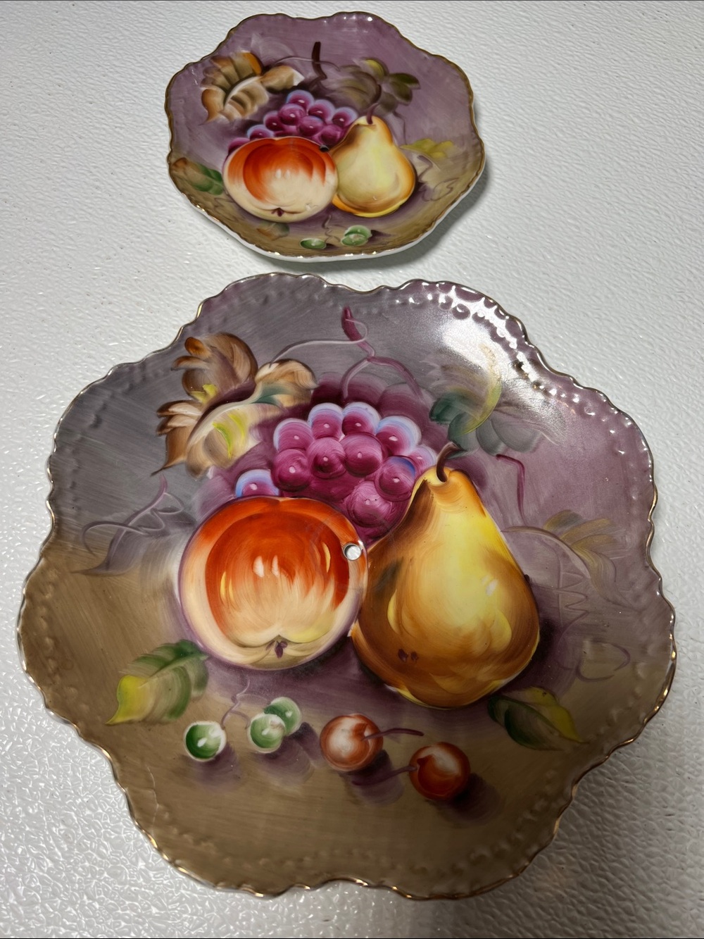 Vintage Lefton 2Tier Hand Painted Dish 22K Gold Trim